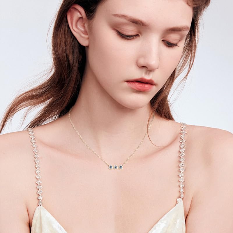 Brillique 14K Gold over S925 Sterling Silver Three-Stone Diamond Pendant Necklace for Women, VVS1 D-Color, Lovely Gift for Birthday (Yellow Gold)