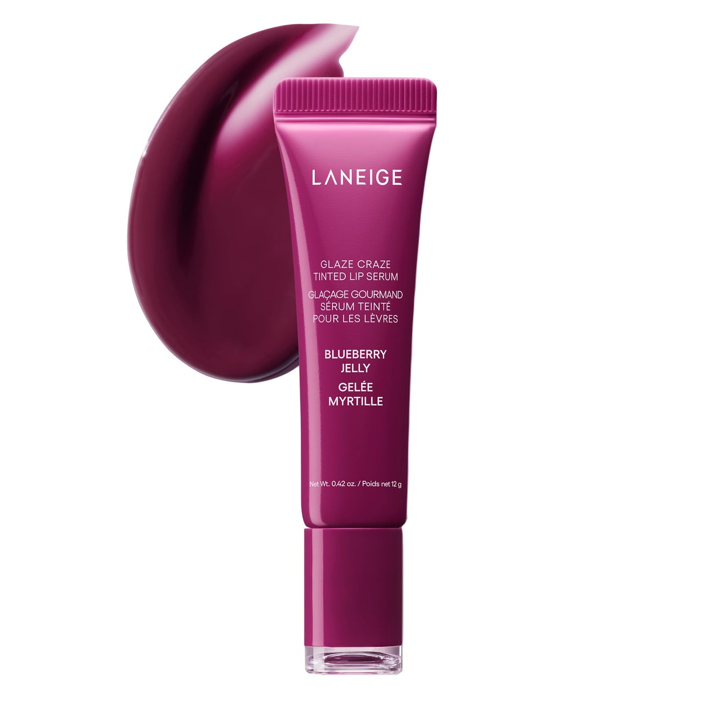 LANEIGE Glaze Craze Tinted Hydrating Lip Serum for Glossy, Nourished Lips with Plumping Polypeptides, Blueberry Jelly