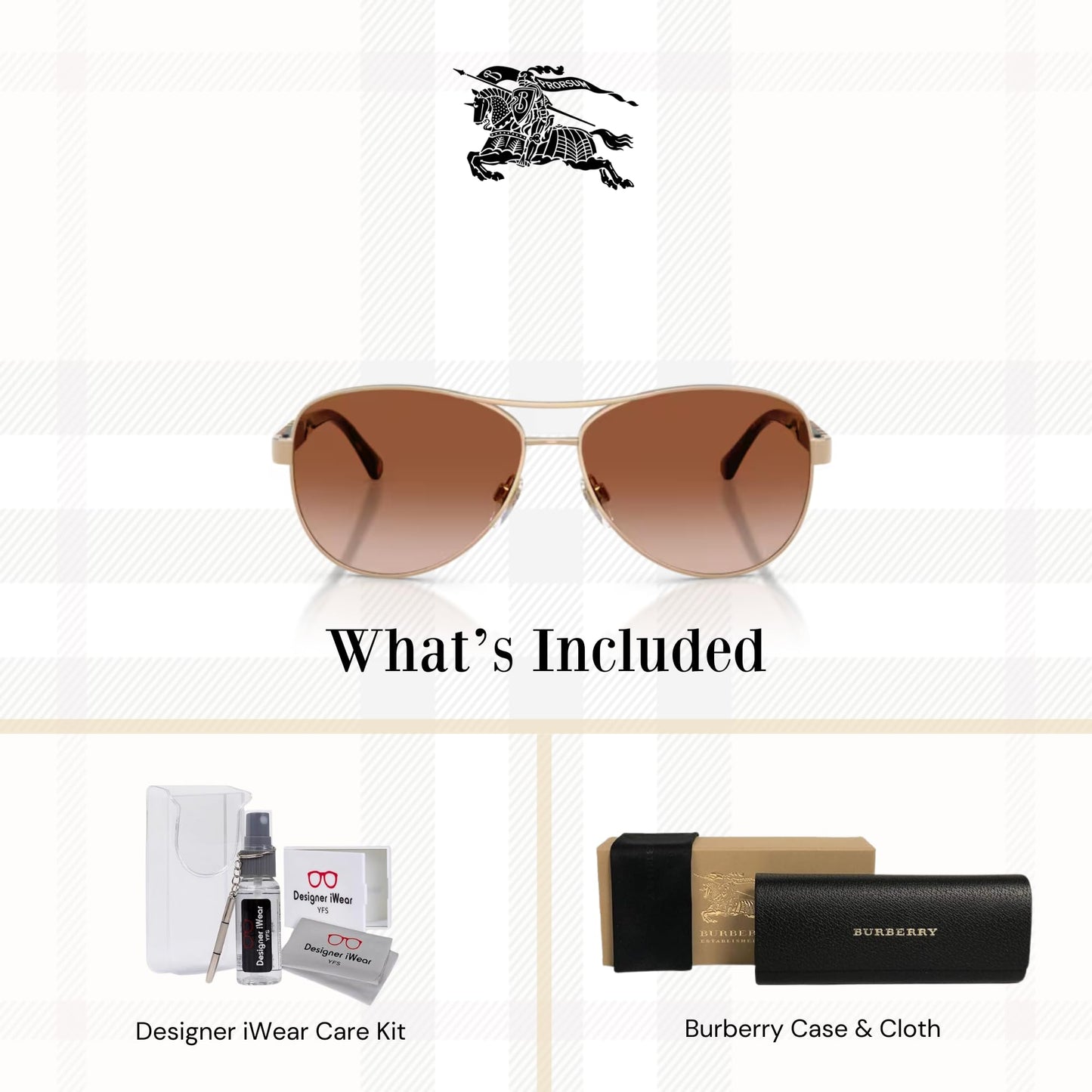BURBERRY BE3080 114513 59M Light Gold/Brown Gradient Aviator Sunglasses For Women+BUNDLE with ACCESSORY EYEWEAR KIT