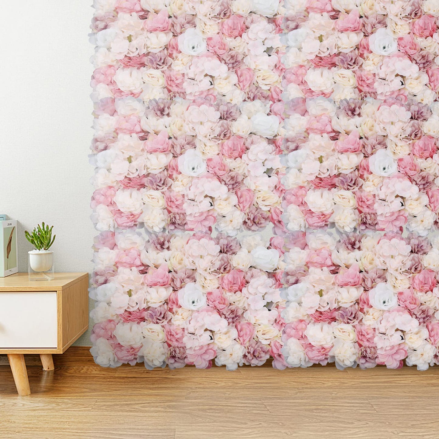 DNYSYSJ Flower Wall 12PCS 23.62"" x 15.75"" x 0.79"" Lifelike Pink & White Hydrangea Artificial Flowers Panel Silk Fabric Floral Wall Mat Rose Flower Wall Backdrop Decors, VUIFGBP4HRP04