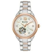 Bulova Ladies' Sutton Two-Tone Rose Gold 3-Hand Automatic, Open Aperture and White Mother-of-Pearl Dial with Diamonds Style: 98P170