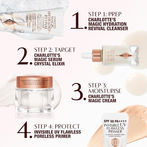 Charlotte Tilbury Magic Cream Face Moisturizer & Magic Serum Crystal Elixir Bundle - Firming & Hydrating Skincare Duo with Vitamin C, Peptides & Hyaluronic Acid (2 Piece Set)