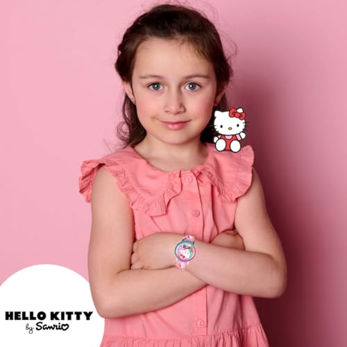 Accutime Sanrio Hello Kitty Girls' Digital LCD Quartz Watch with Pink Strap and Colorful Bezel - Fun LED Light Show - Easy to Read Time for Kids - Fits Wrist 5.5"-8"