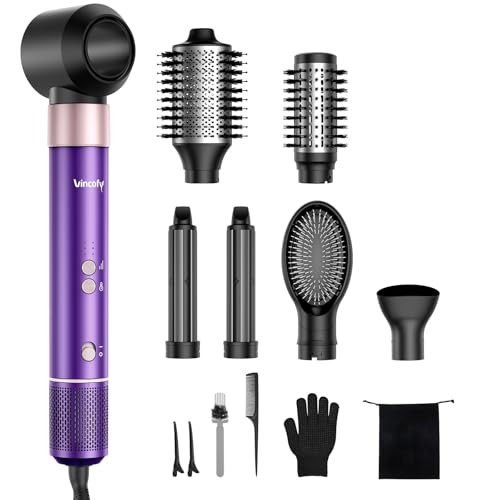 Vincofy 7 in 1 Blow Dryer Brush Set – Hot Air Styler for Fast Drying, Curling, Straightening & Volumizing – Ionic Hair Dryer Brush with 1500W Power – No Heat Damage for All Hair Types – Lilac
