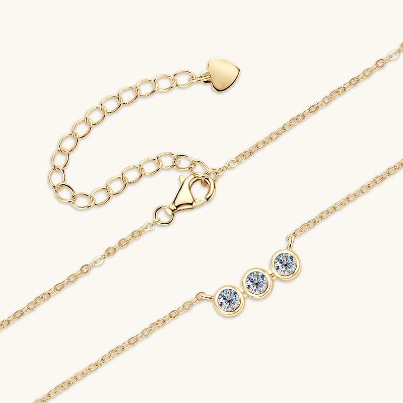 Brillique 14K Gold over S925 Sterling Silver Three-Stone Diamond Pendant Necklace for Women, VVS1 D-Color, Lovely Gift for Birthday (Yellow Gold)