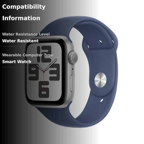 Apple Watch SE (2nd Gen) [GPS 44mm] Smartwatch with Silver Aluminum Case with Denim Sport Band M/L. Fitness and Sleep Trackers, Crash Detection, Heart Rate Monitor, Retina Display