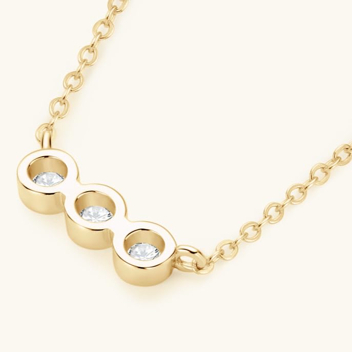 Brillique 14K Gold over S925 Sterling Silver Three-Stone Diamond Pendant Necklace for Women, VVS1 D-Color, Lovely Gift for Birthday (Yellow Gold)