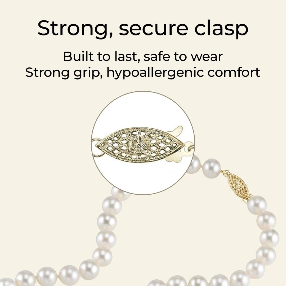 The Pearl Source 14K Gold Real Pearl Necklace for Women with AAA+ Quality Round White Freshwater Genuine Cultured Pearls (Yellow Gold, 9.5-10.5mm)