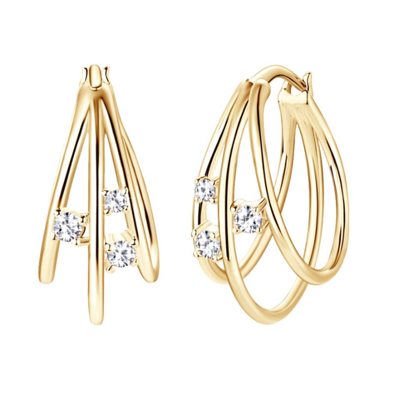 14K Solid Gold over S925 Silver 0.08 Carat Diamond Earrings, Versatile Triple-Layered Earrings Hoops with VVS1 Clarity,Stylish Gift (Yellow Gold)