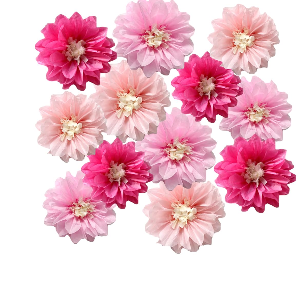12pcs 10in 12in Paper Flowers Tissue Flowers Pom Paper Pom Poms Hanging Flowers Floral Backdrop Wedding Party Flower Decorations DIY Art Craft Blooms for Birthday Baby Shower Nursery Decor Pink
