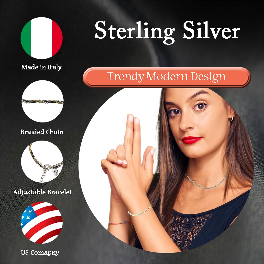 Celestara Jewelry, 925 Sterling Silver Chain, Italian-Made Jewelry Set with Gold Tone Accent (Luxurious Leather Gift Box Included) (Necklace & Bracelet Set, 8-inch Bracelet)