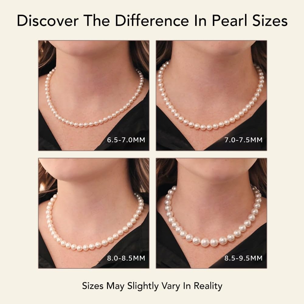 The Pearl Source 14K Gold Real Pearl Necklace for Women with AAA+ Quality Round White Freshwater Genuine Cultured Pearls (Yellow Gold, 9.5-10.5mm)