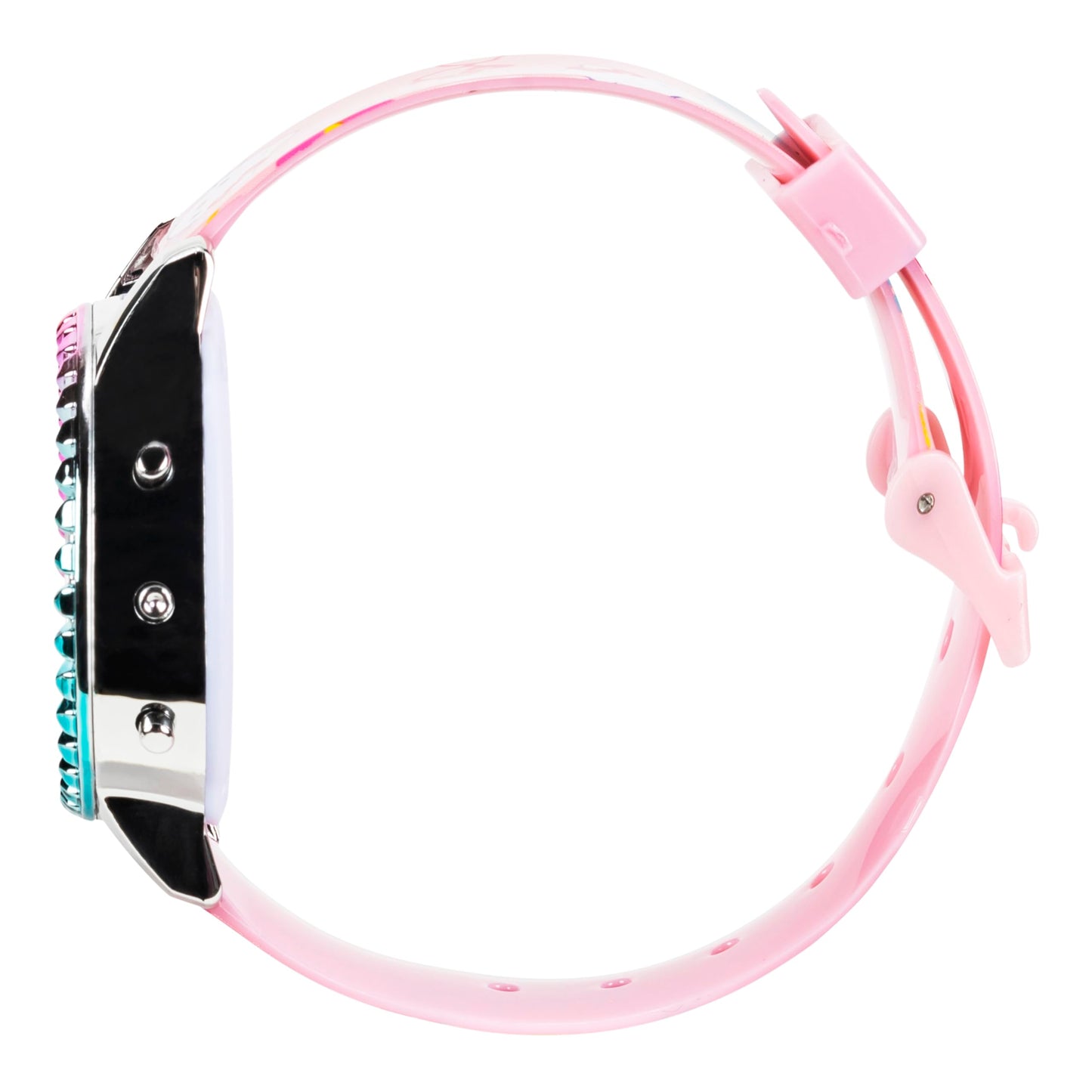 Accutime Sanrio Hello Kitty Girls' Digital LCD Quartz Watch with Pink Strap and Colorful Bezel - Fun LED Light Show - Easy to Read Time for Kids - Fits Wrist 5.5"-8"