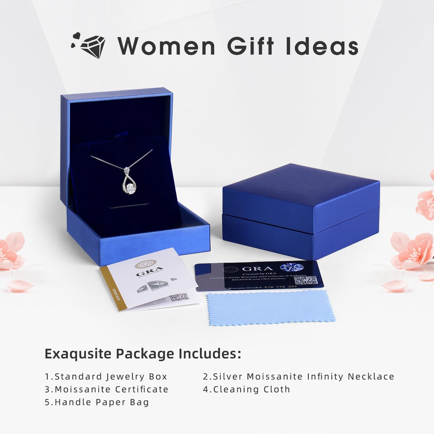 geweio 1.5CT Moissanite Infinity Pendant Necklace Anniversary Wedding Gifts for Women Wife Her S925 Sterling Silver 18K White Gold/Gold Filled Jewelry for Birthday Mothers Christmas Valentines Day