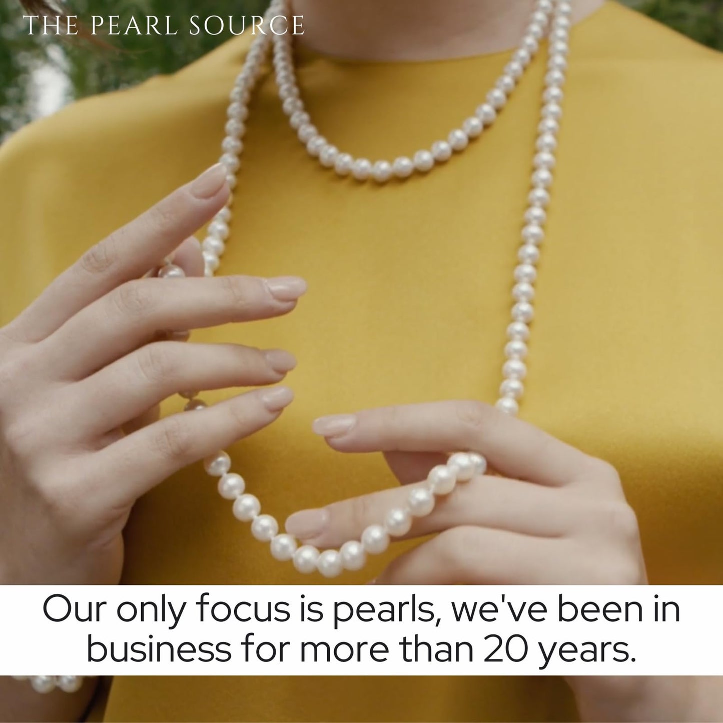 The Pearl Source 14K Gold Real Pearl Necklace for Women with AAA+ Quality Round White Freshwater Genuine Cultured Pearls (Yellow Gold, 9.5-10.5mm)