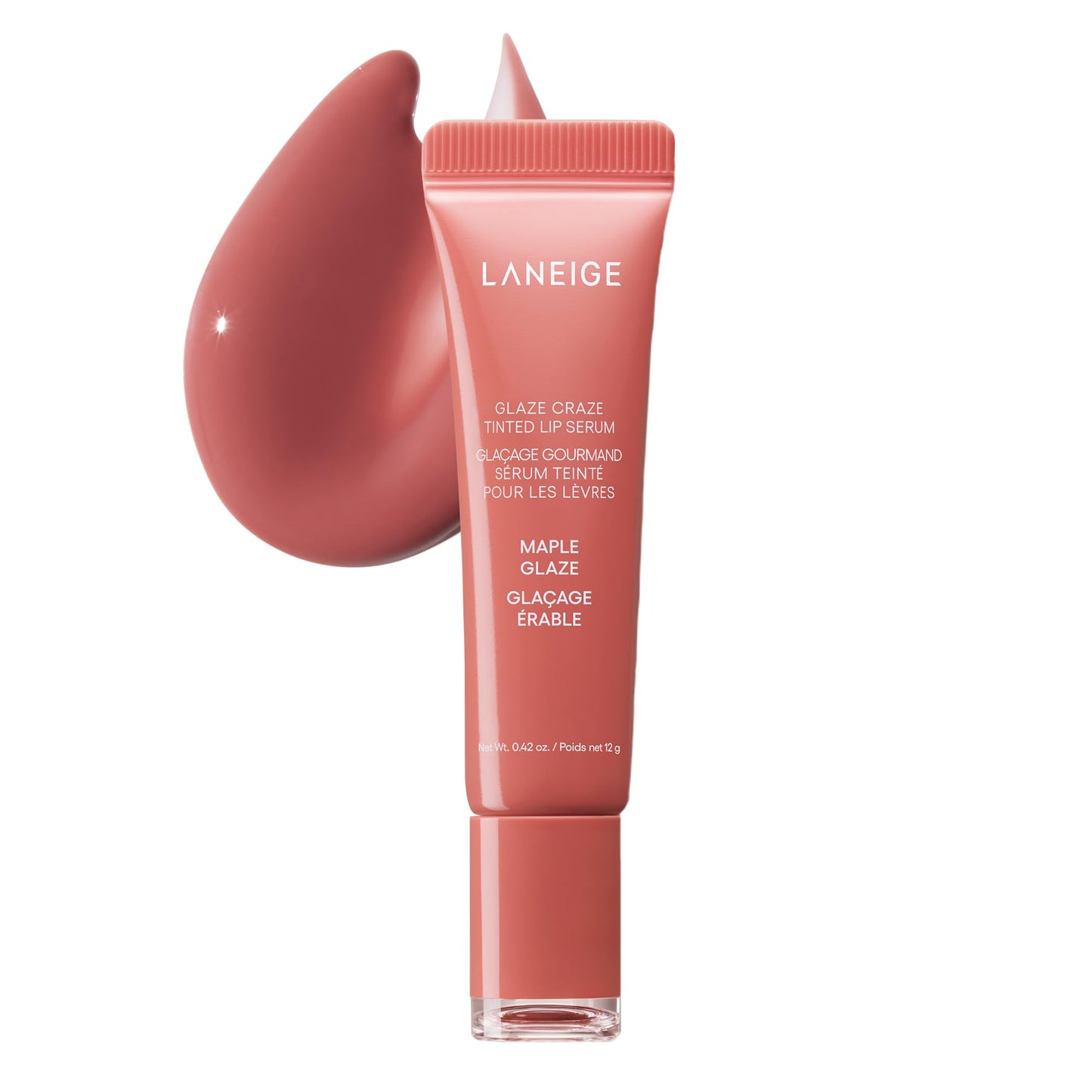 LANEIGE Glaze Craze Tinted, Hydrating Lip Serum for Glossy, Nourished Lips with Plumping Polypeptides, Maple Glaze