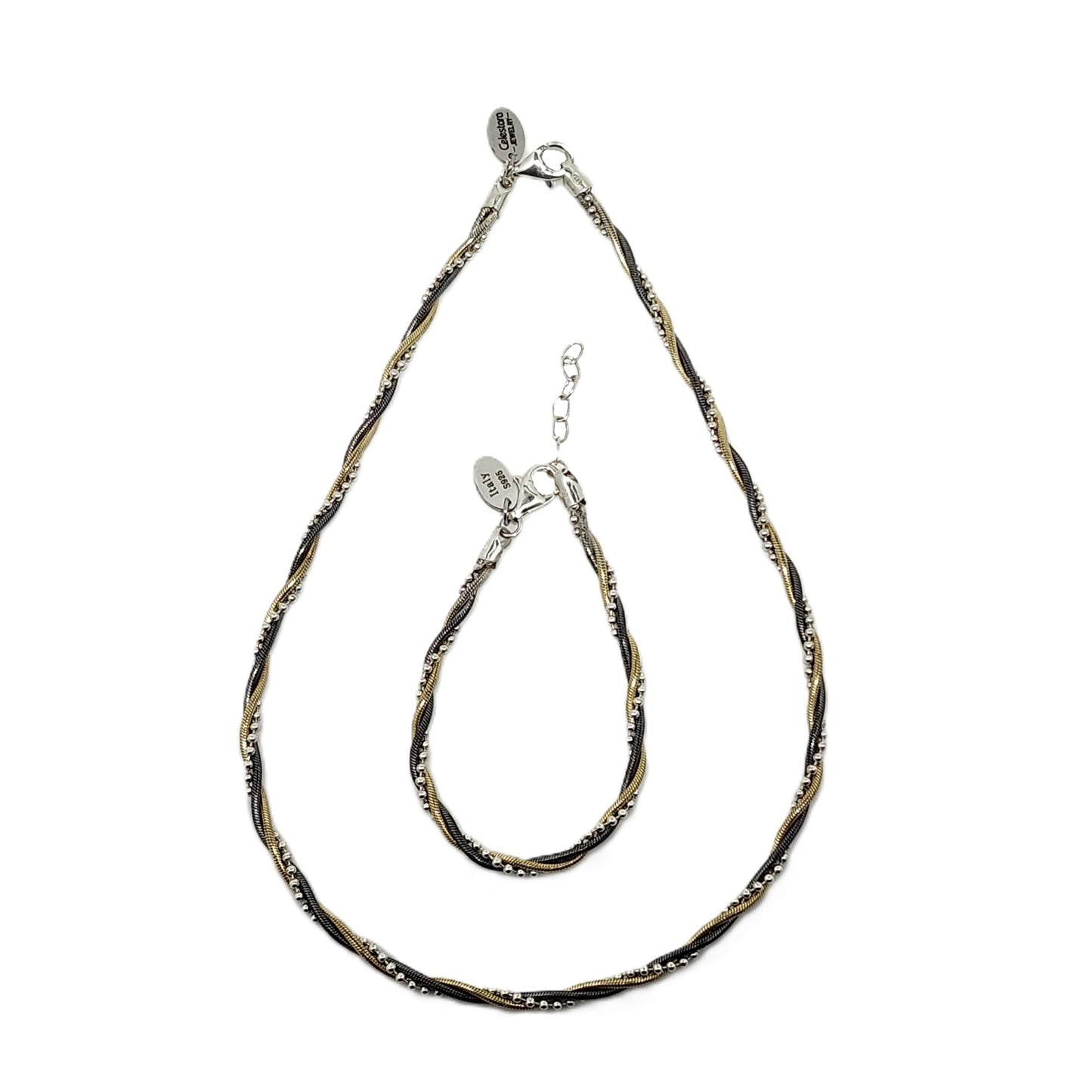 Celestara Jewelry, 925 Sterling Silver Chain, Italian-Made Jewelry Set with Gold Tone Accent (Luxurious Leather Gift Box Included) (Necklace & Bracelet Set, 8-inch Bracelet)