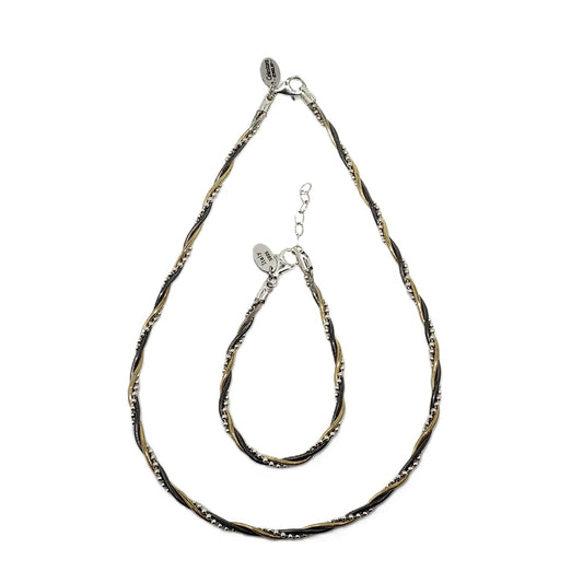 Celestara Jewelry, 925 Sterling Silver Chain, Italian-Made Jewelry Set with Gold Tone Accent (Luxurious Leather Gift Box Included) (Necklace & Bracelet Set, 8-inch Bracelet)