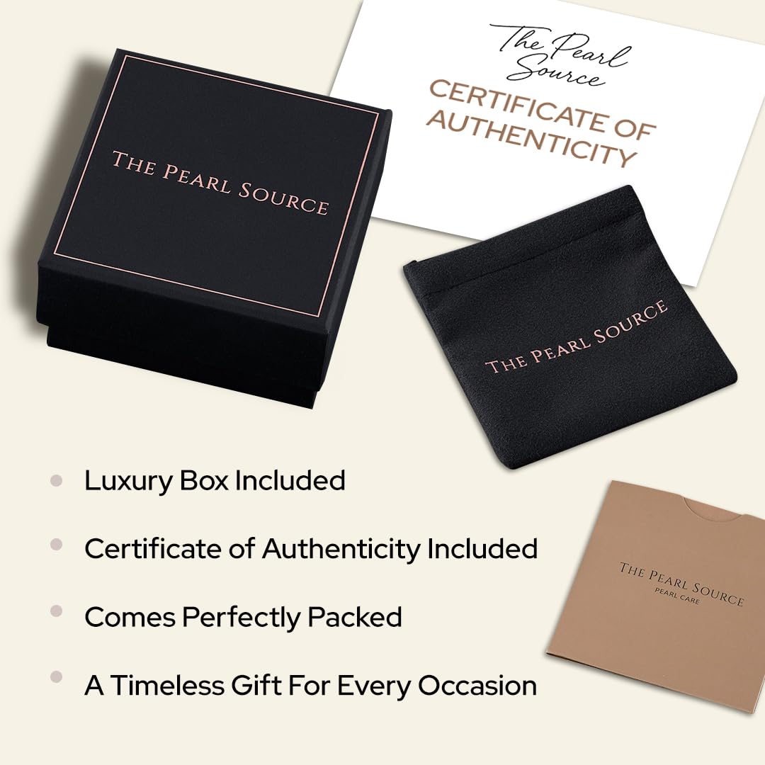 The Pearl Source 14K Gold Real Pearl Necklace for Women with AAA+ Quality Round White Freshwater Genuine Cultured Pearls (Yellow Gold, 9.5-10.5mm)