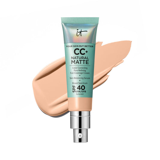 IT Cosmetics CC+ Cream Natural Matte (Light Cool) - Poreless Full Coverage Foundation With SPF 40, 16HR Shine Control, Color-Corrector, Skin-Balancing Serum, Noncomedogenic - 1.08 fl oz