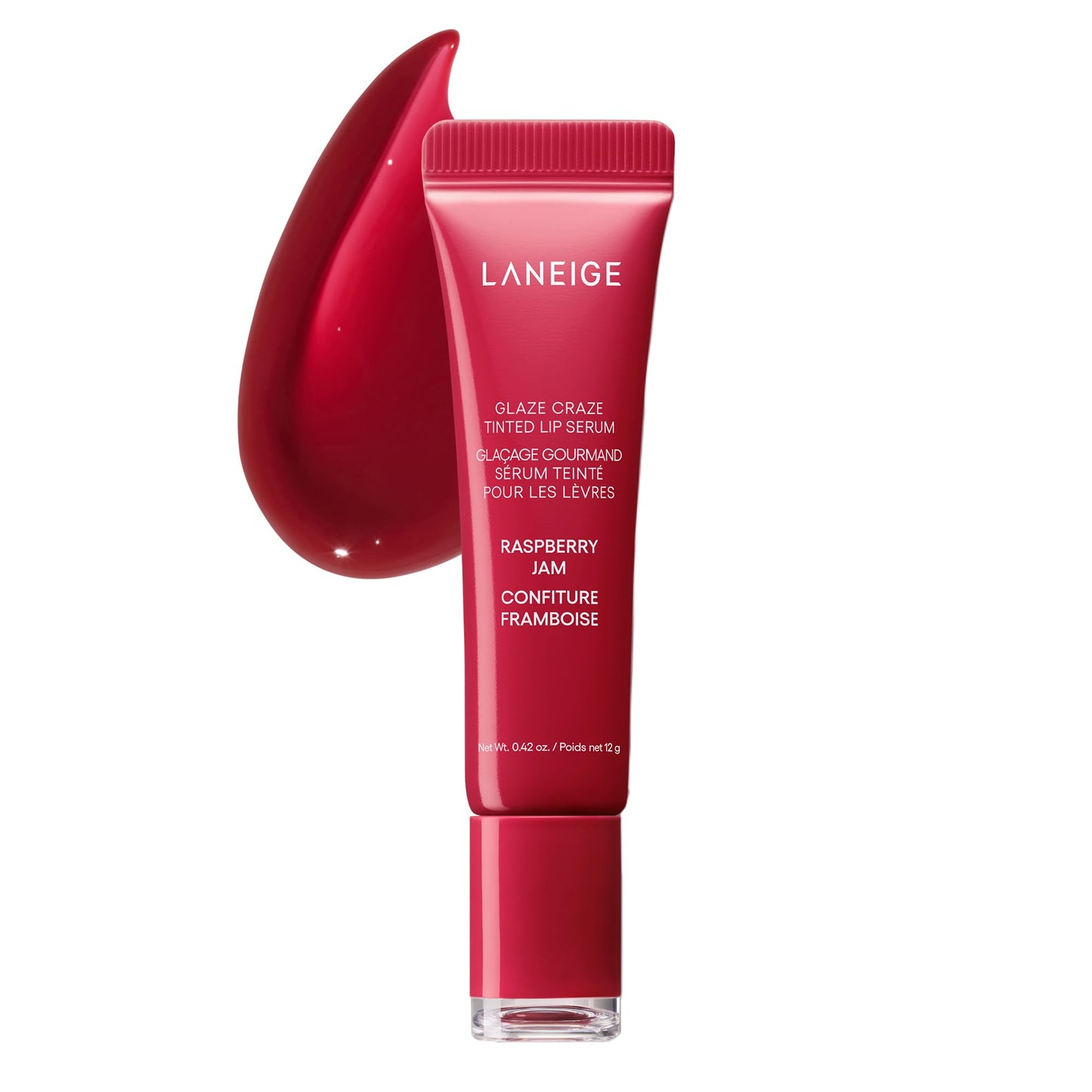 LANEIGE Glaze Craze Tinted Lip Serum, Raspberry Jam: Hydrating Serum for Glossy, Nourished Lips with Plumping Polypeptides