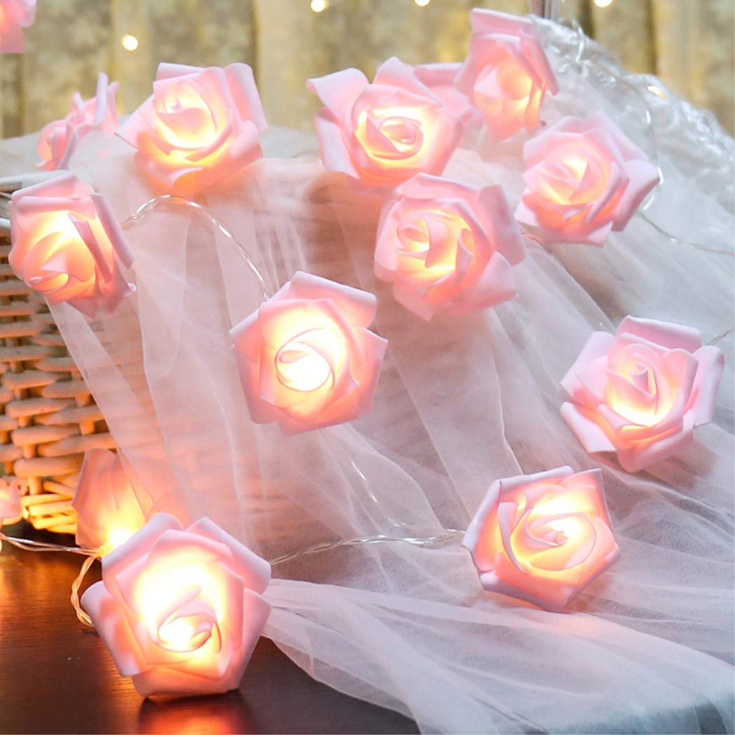 Fantasee LED Pink Rose Flower String Lights Battery Operated for Wedding Home Party Birthday Festival Indoor Outdoor Decorations Large Rose Flower Diameter 6cm (16.4ft 50LED, Pink Rose Warm Lights)