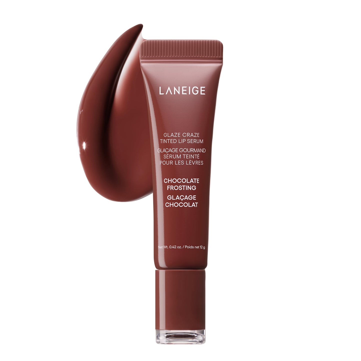 LANEIGE Glaze Craze Tinted Hydrating Lip Serum, for Glossy, Nourished Lips with Plumping Polypeptides, Chocolate Frosting