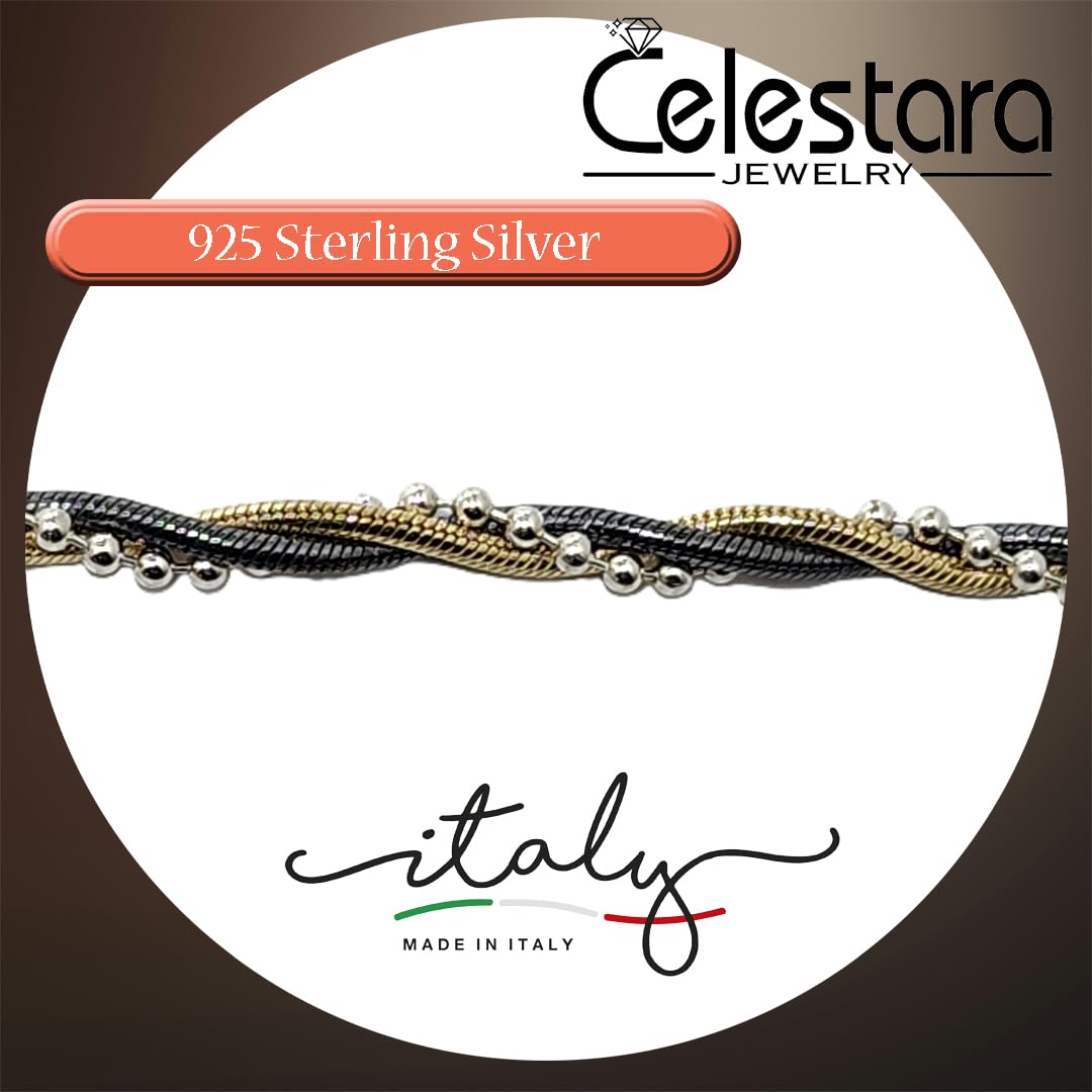 Celestara Jewelry, 925 Sterling Silver Chain, Italian-Made Jewelry Set with Gold Tone Accent (Luxurious Leather Gift Box Included) (Necklace & Bracelet Set, 8-inch Bracelet)
