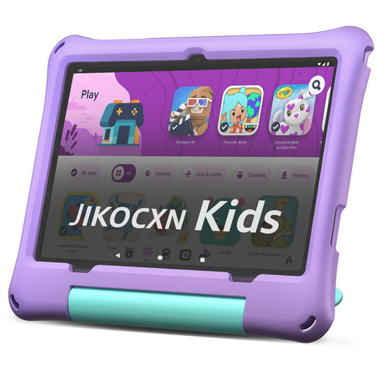 JIKOCXN Kids Tablet, Android 15 Tablet for Kids 10 inch Octa-Core with Case, 24GB RAM 64GB ROM 1TB TF Card Expandable for Toddler Children, Parental Control, Dual Camera, BT5.0, WiFi, Gift (Purple)