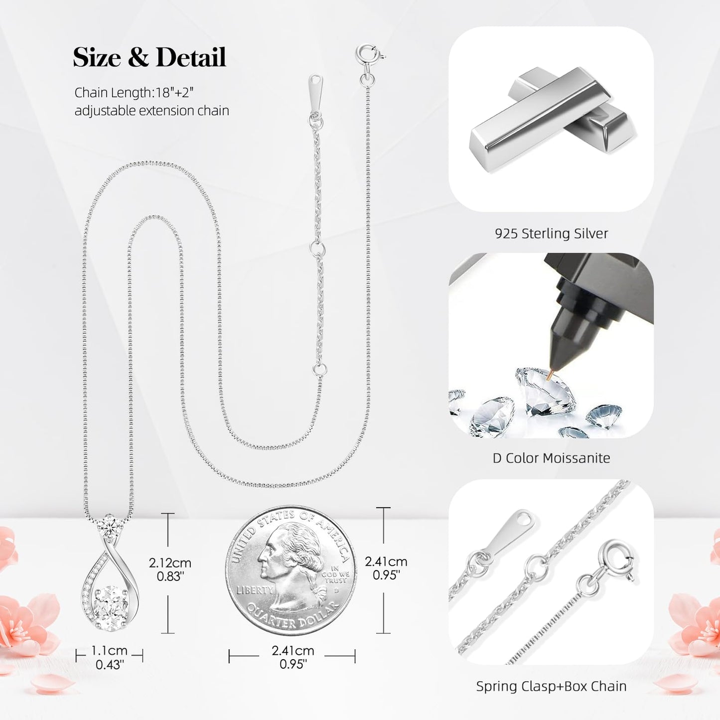 geweio 1.5CT Moissanite Infinity Pendant Necklace Anniversary Wedding Gifts for Women Wife Her S925 Sterling Silver 18K White Gold/Gold Filled Jewelry for Birthday Mothers Christmas Valentines Day