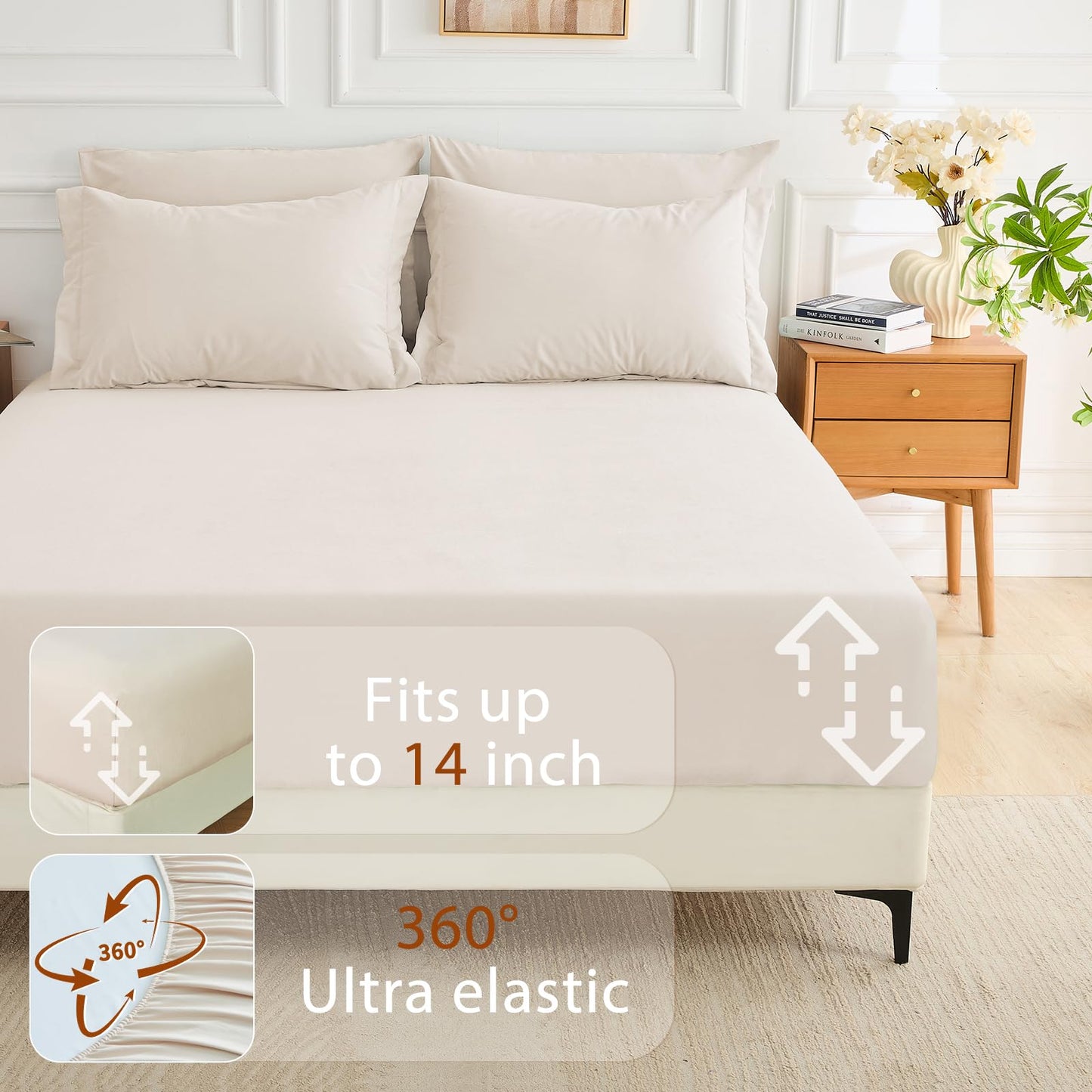 MUXHOMO 7 Pieces Queen Comforter Set, Soft Bed in a Bag Queen Size, All Season Bedding Set with Comforter, Flat Sheet, Fitted Sheet, Pillowcases & Shams, Beige