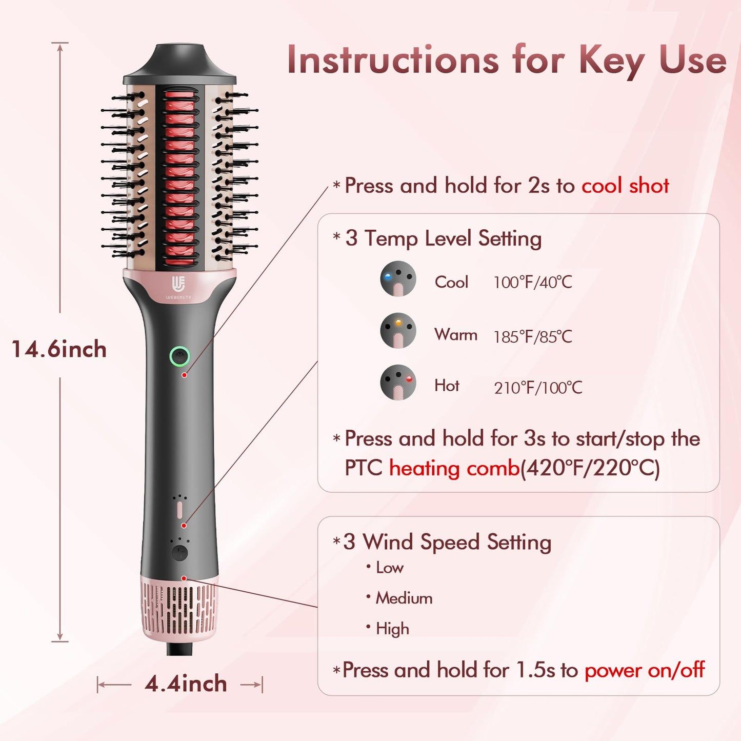 2-in-1 Blow Dryer Brush & Hair Straightener, Ionic & Ceramic Thermal Brush with Adjustable Heat & Cool Shot 110000 RPM Motor High-Speed Motor for Frizz-Free, Smoother & Voluminous Hair, Grey with Use