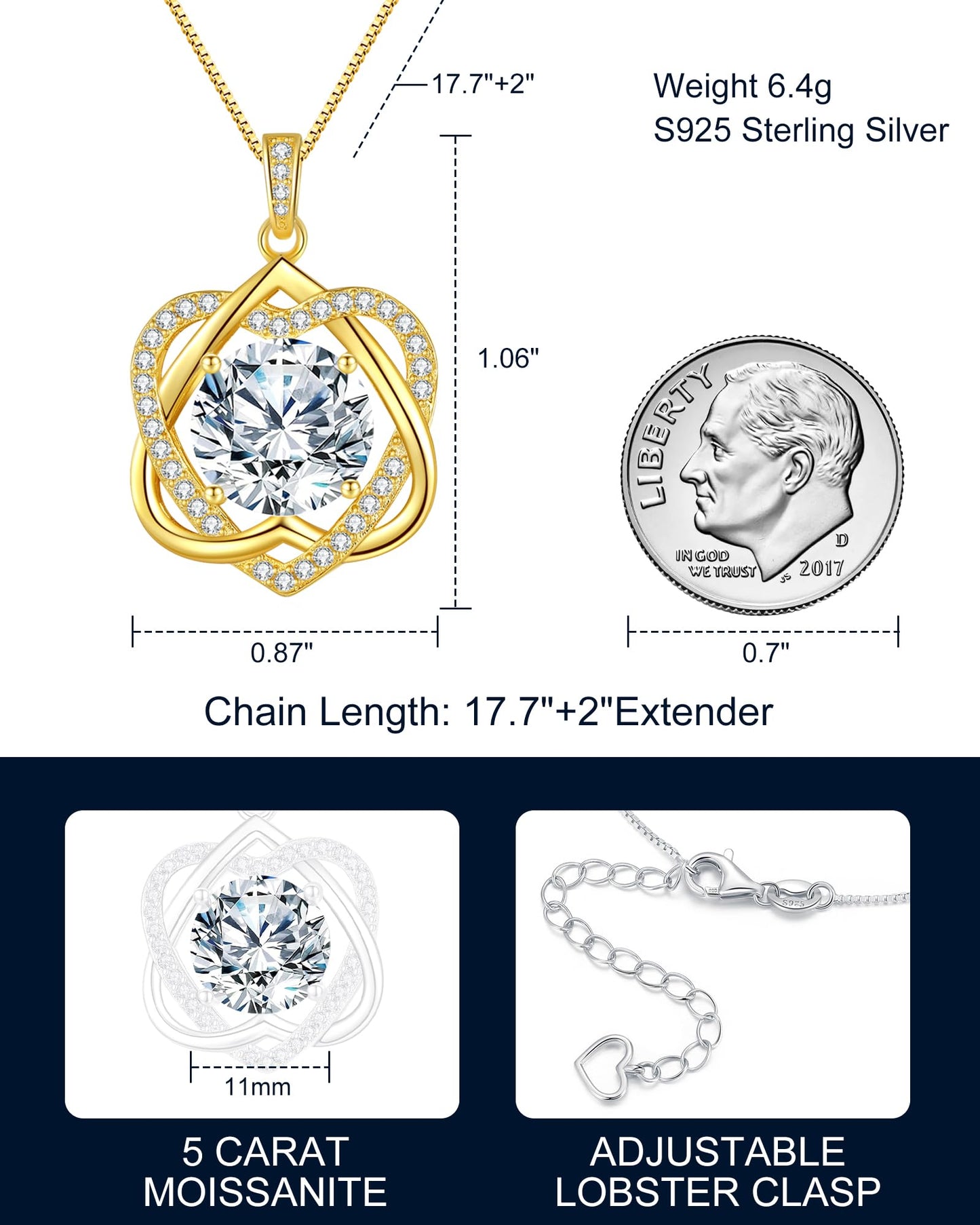 N9NEMUSES Moissanite Heart Pendant Gold Necklaces for Women, 5 Carats Moissanite Sterling Silver Pendant Jewelry, Ideal Anniversary Present or Birthday Gifts for Wife Her Girlfriend Mom Daughter