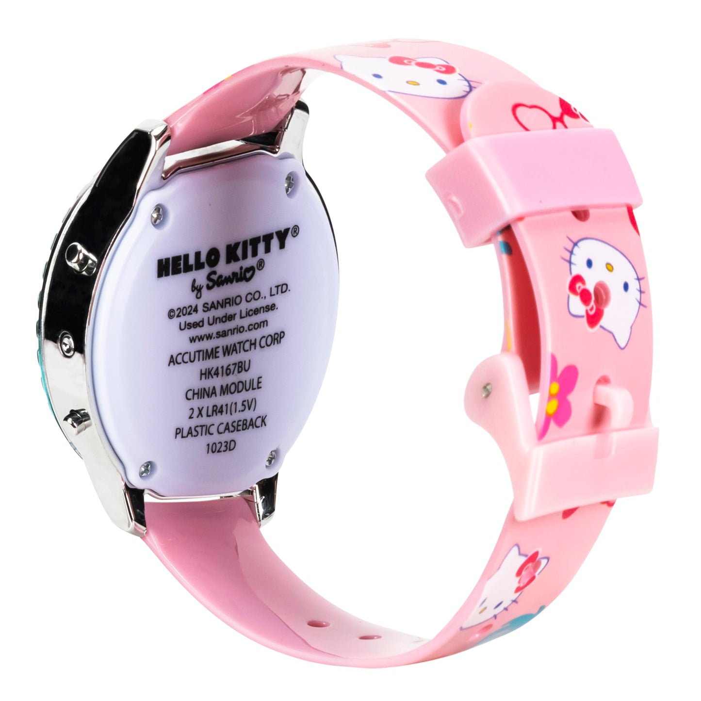Accutime Sanrio Hello Kitty Girls' Digital LCD Quartz Watch with Pink Strap and Colorful Bezel - Fun LED Light Show - Easy to Read Time for Kids - Fits Wrist 5.5"-8"
