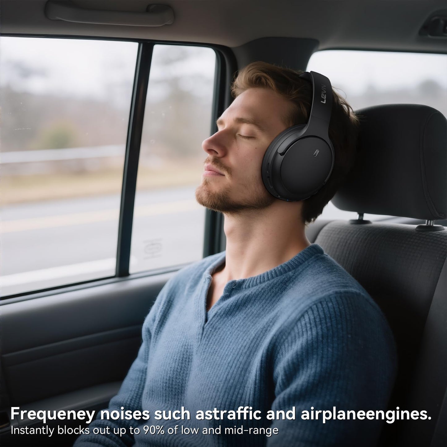 LEVN Hybrid Active Noise Cancelling Headphones, Wireless Headphones Bluetooth 5.4 with Transparent Mode, Hi-Res Audio, Deep Bass, 70H Playtime Over Ear Bluetooth Headset for Work/Travel/Home/Office