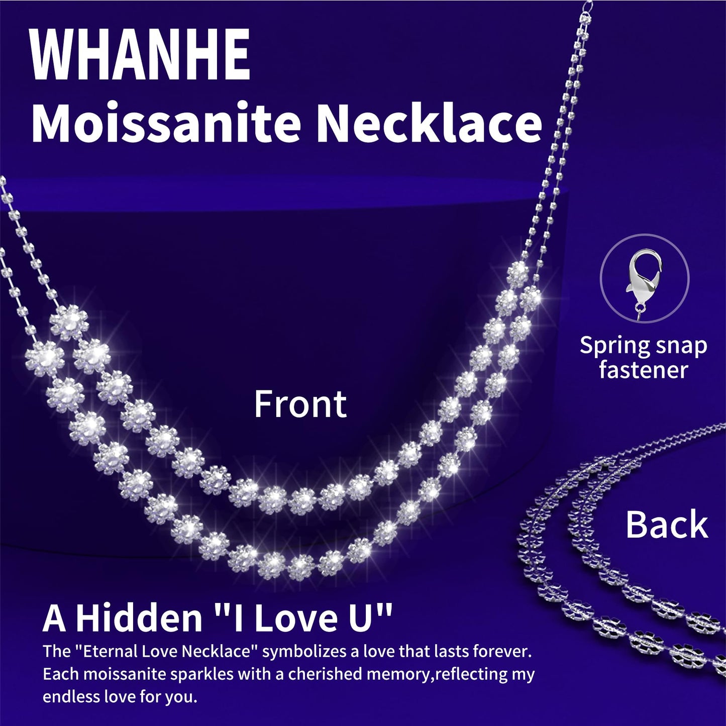 WHANHE Moissanite necklace for women, anniversary or wedding necklace for your wife, elegant gift for your loved one, birthday or Christmas jewelry (silver)