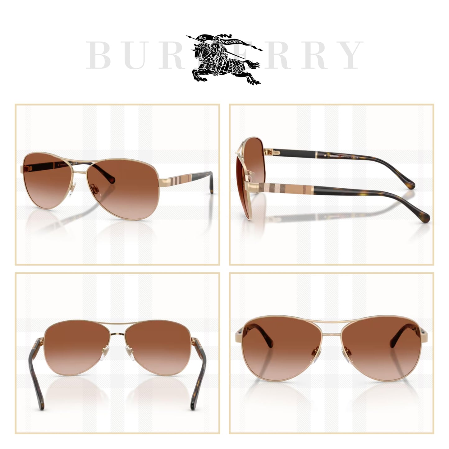 BURBERRY BE3080 114513 59M Light Gold/Brown Gradient Aviator Sunglasses For Women+BUNDLE with ACCESSORY EYEWEAR KIT