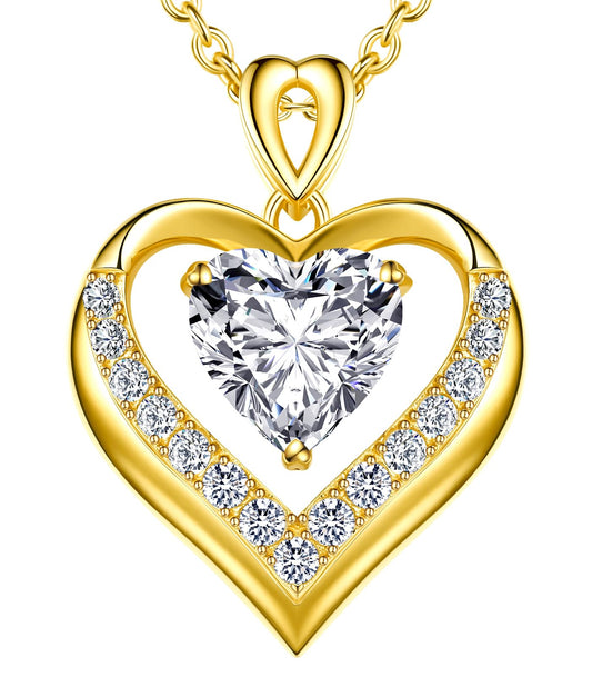 Beam & Bask 2 Ct Moissanite Double Heart Pendant Necklace for Wife, 18K Gold Plated S925 Silver Jewelry for Women Girlfriend Mom Her on Anniversary Birthday