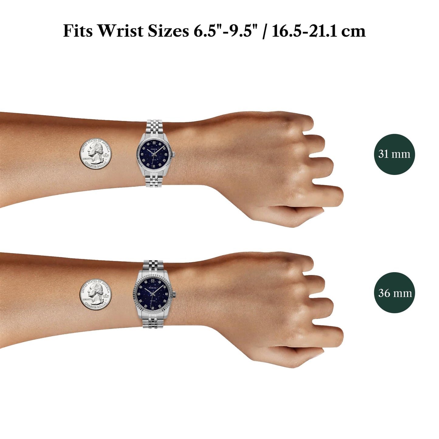 PASCAL Timeless Classic Diamond Watch for Women – Swiss Quartz Timepiece with Lab-Grown Diamonds & Sapphire Crystal (Navy,31MM)