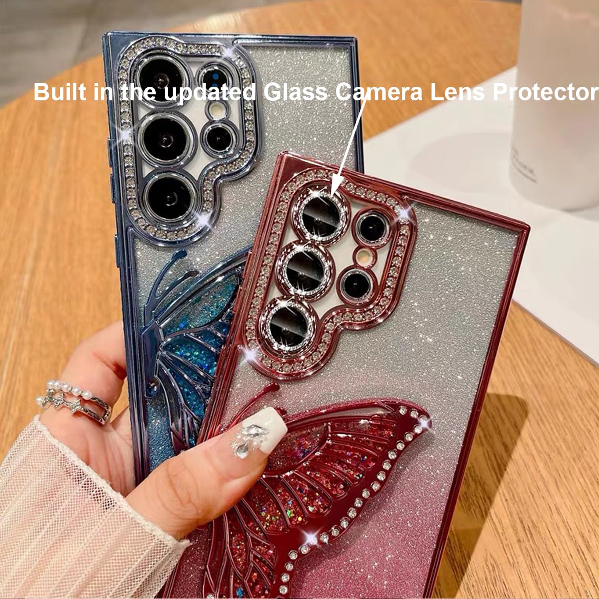 Changjia for Samsung Galaxy S25 Glitter 3D Butterfly Case,Cute Luxury Bling Sparkly Diamond Rhinestone Liquid Flowing Case with Camera Lens Protector TPU Bumper Women Girls Cover for Galaxy S25,Purple