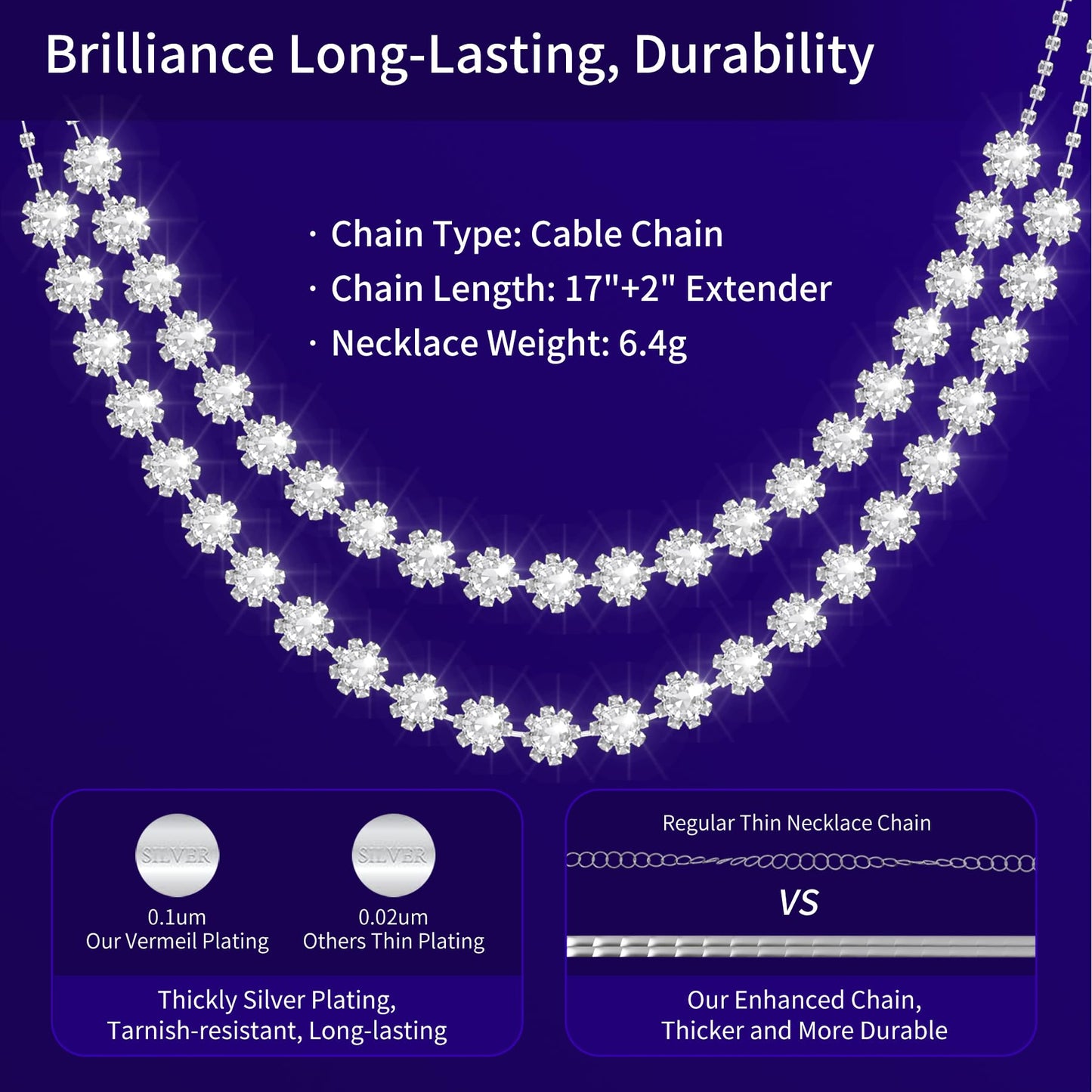 WHANHE Moissanite necklace for women, anniversary or wedding necklace for your wife, elegant gift for your loved one, birthday or Christmas jewelry (silver)