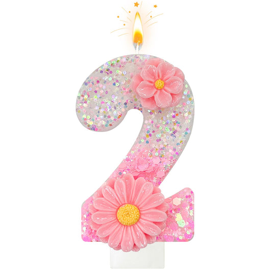 Flower Birthday Candles,Number Candles for Cake Topper,Number 2 Candle,Suitable for Pink Birthday Decorations, Cupcake Toppers,Birthday Decor,Wedding Anniversary and Other Celebrations (Number 2)