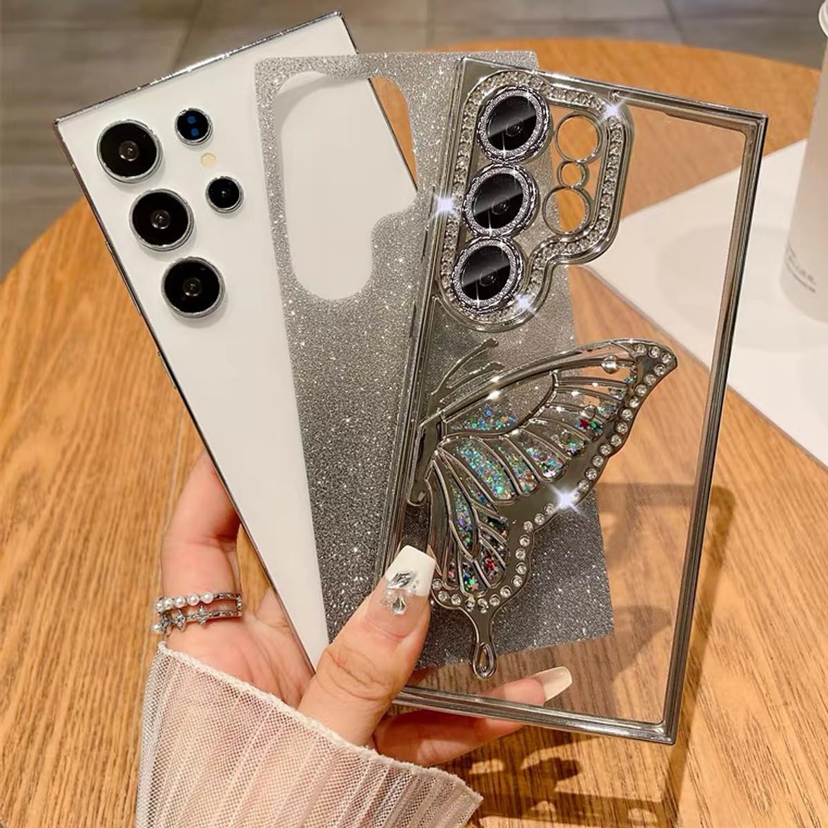 Changjia for Samsung Galaxy S25 Glitter 3D Butterfly Case,Cute Luxury Bling Sparkly Diamond Rhinestone Liquid Flowing Case with Camera Lens Protector TPU Bumper Women Girls Cover for Galaxy S25,Purple