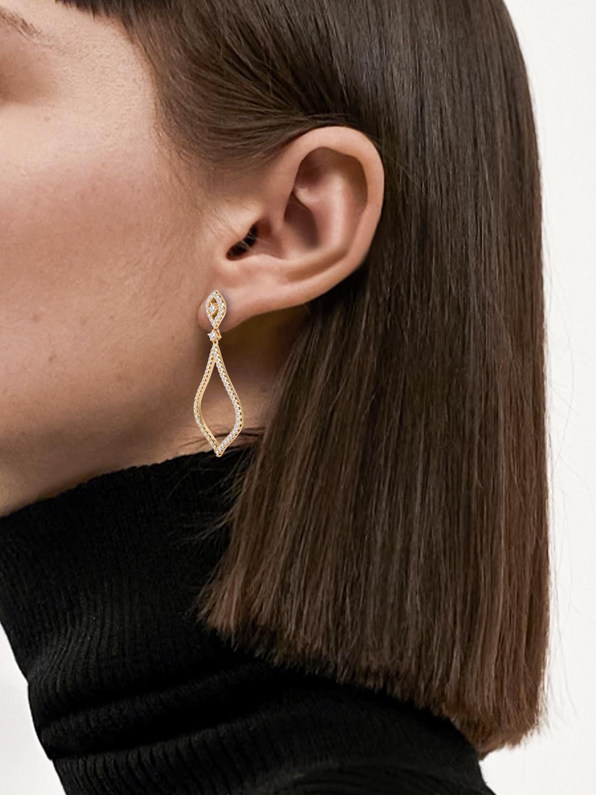 Womens Tear Drop Statement Earrings Gold 925 Silver Prom Diamond Dangly Drop Earrings for Wedding Valentines Jewelry