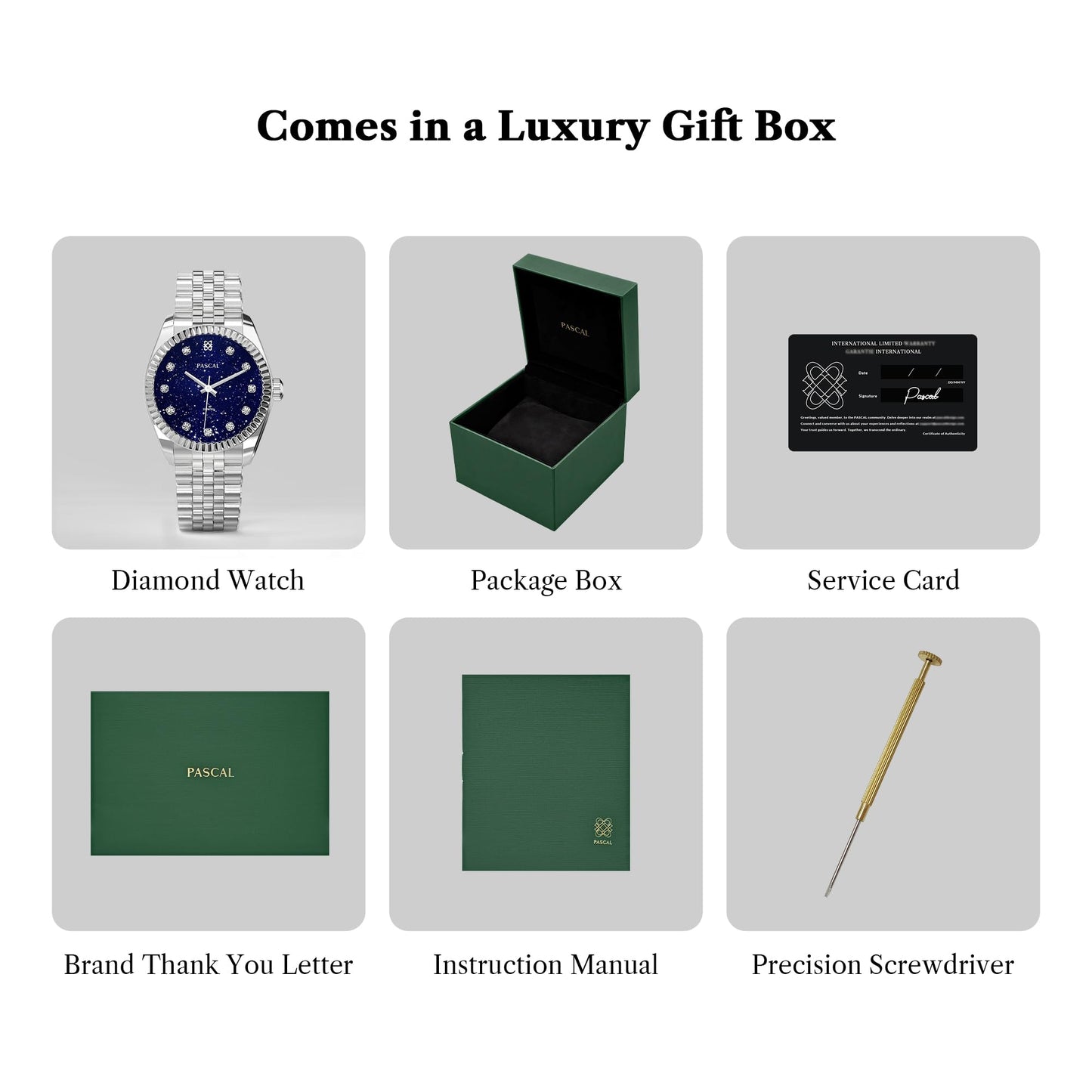 PASCAL Timeless Classic Diamond Watch for Women – Swiss Quartz Timepiece with Lab-Grown Diamonds & Sapphire Crystal (Navy,31MM)