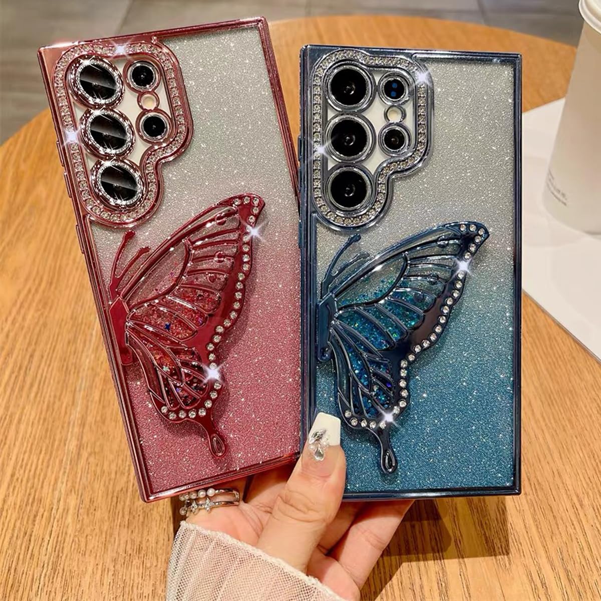 Changjia for Samsung Galaxy S25 Glitter 3D Butterfly Case,Cute Luxury Bling Sparkly Diamond Rhinestone Liquid Flowing Case with Camera Lens Protector TPU Bumper Women Girls Cover for Galaxy S25,Purple