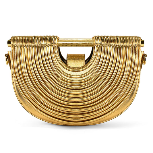 Clutch Purses for Women, Crescent Handbag Woven Bag, Formal PU Leather Purse Designer Handbags for Party Prom Wedding, Gold