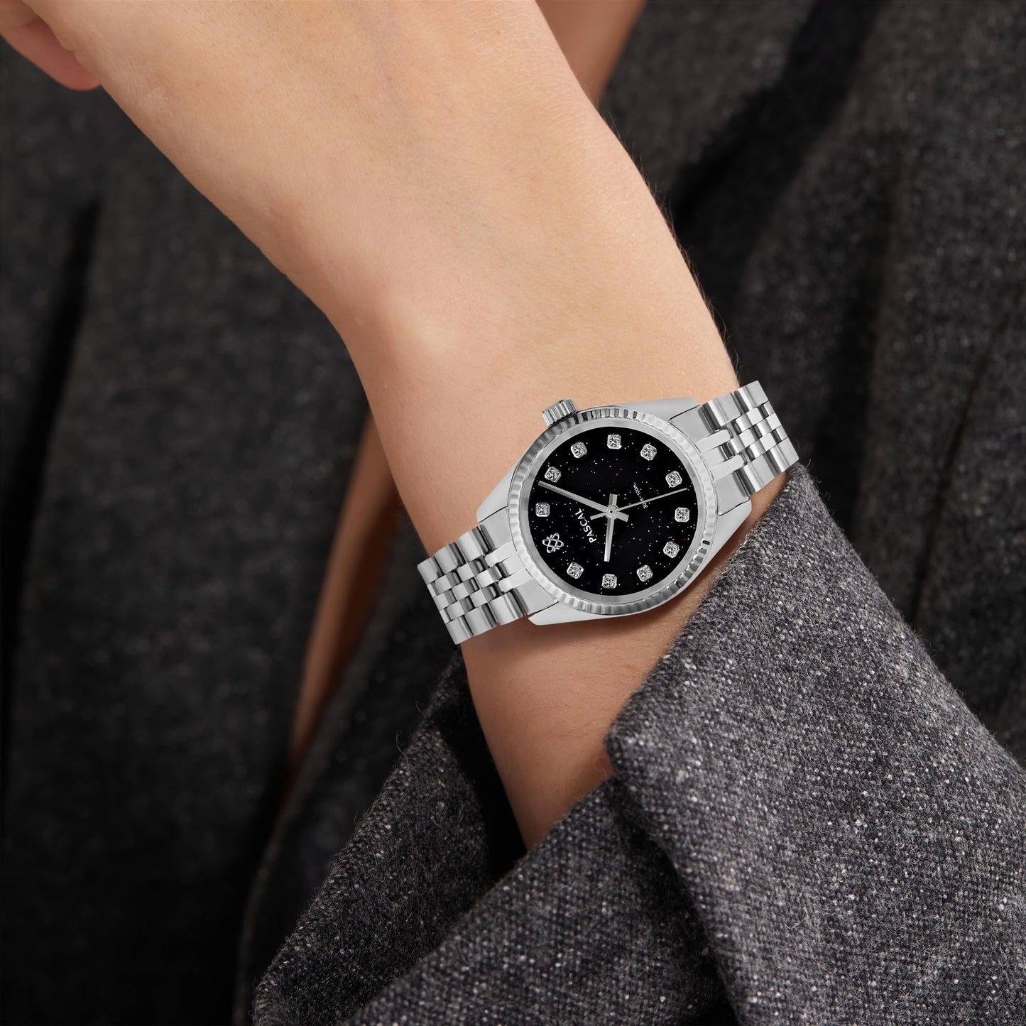 PASCAL Timeless Classic Diamond Watch for Women – Swiss Quartz Timepiece with Lab-Grown Diamonds & Sapphire Crystal (Navy,31MM)