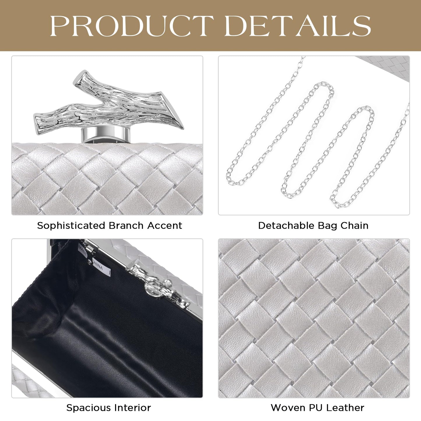 CHUNLI Clutch Purses for Women Evening/Wedding Chic Woven Bag Formal PU Leather Purse Designer Handbags for Women