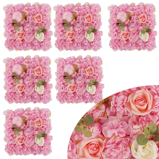 BloomTrend 3D Flower Wall Backdrop - 6Pcs Artificial Flower Wall Panel 15 * 15inch Decoration Pink Roses Wall for Home Party Wedding Anniversary Birthday
